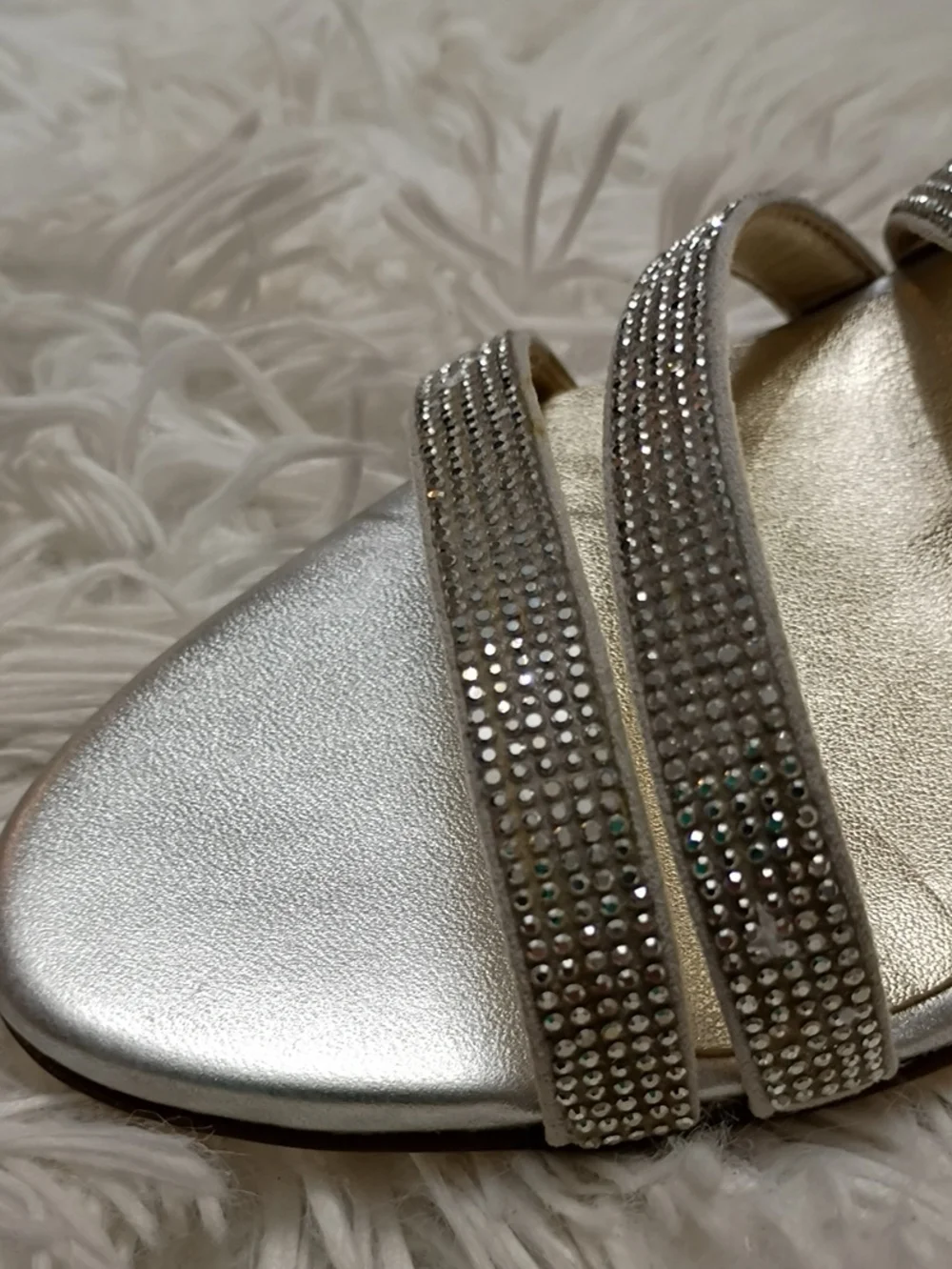 Naturalizer Metallic Strappy Low Block Heel Rhinestone Sandals - Silver Gold